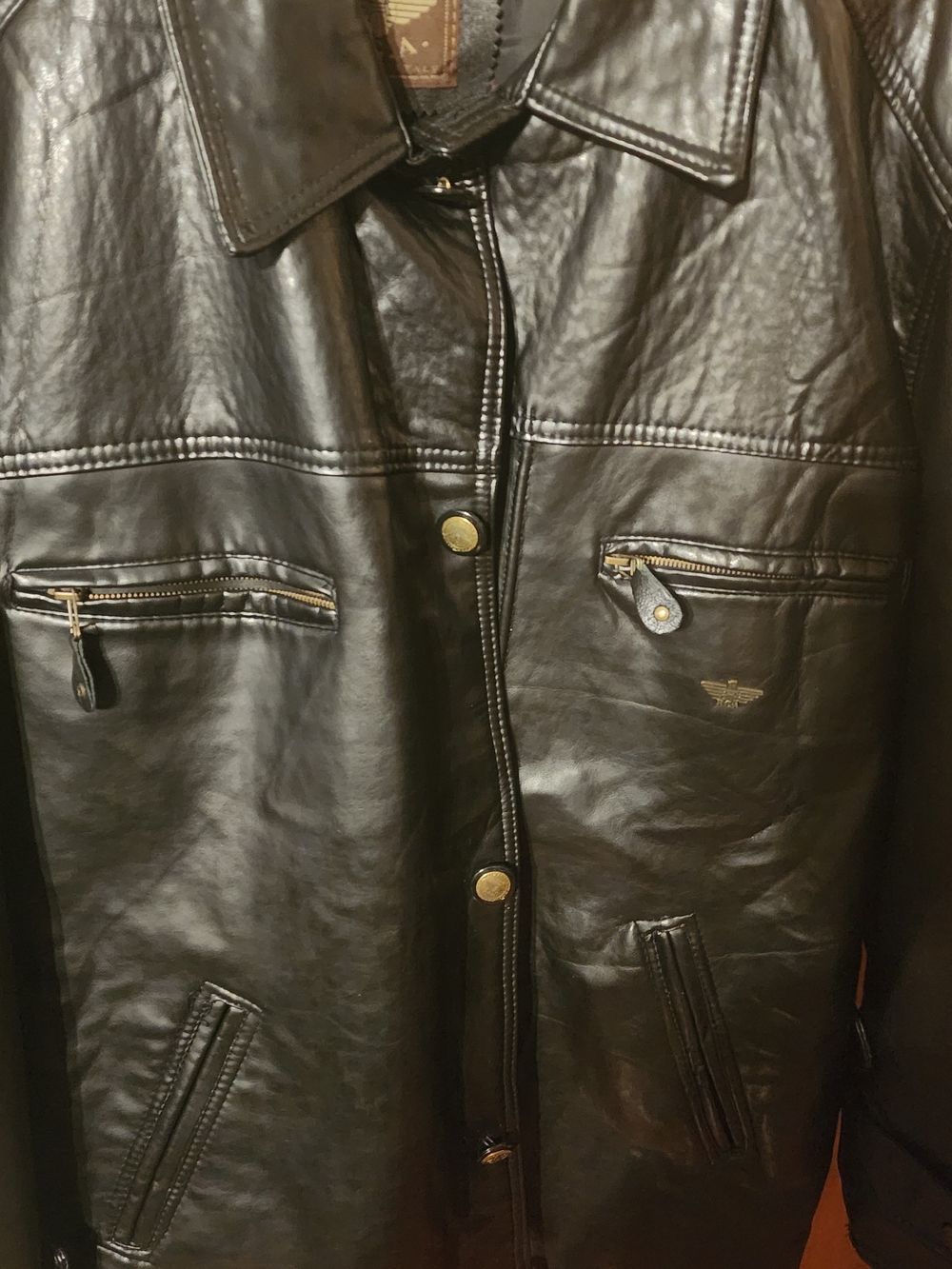 Men's Black Leather Bomber Jacket with Zip Pockets